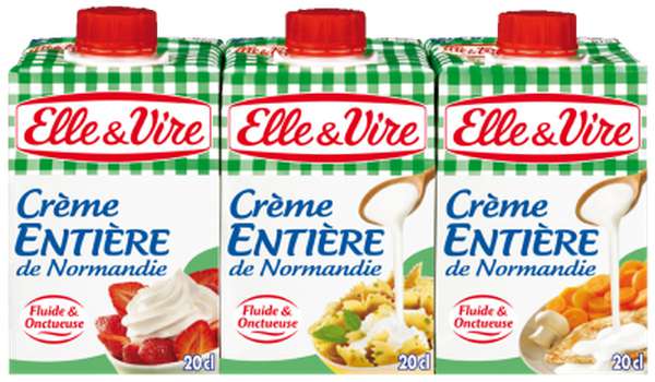 Crème entière de Normandie fluide 30% de MG, Elle & Vire (3 x 20 cl)