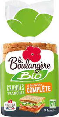 Pain de mie complet grandes tranches BIO, La Boulangère (500 g)