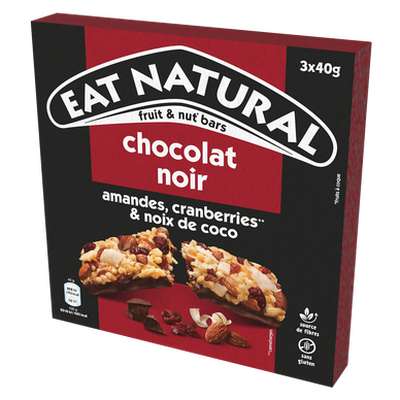 Barres de céréales au chocolat noir amandes et cranberries, Eat Natural (3 x 40 g)