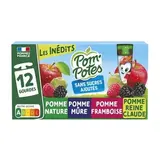 Les Inédits pomme nature, pomme/mûre, framboise et reine-claude sans sucres ajoutés, Pom'Potes (12 x 90 g)