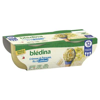 Bols Crémeux de poireaux riz et cabillaud - dès 8 mois, Blédina (2 x 200 g)