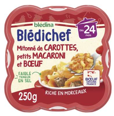 Blédichef assiette mitonné de carottes, petits macaroni et boeuf - dès 24 mois, Blédina (250 g)