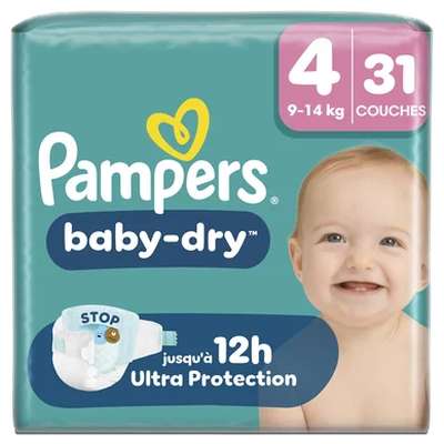Couches baby dry T4+/ 9-14 kg, Pampers  (x 31)