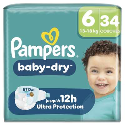 Couches Baby Dry T6 /13 - 18 kg, Pampers (x 24)