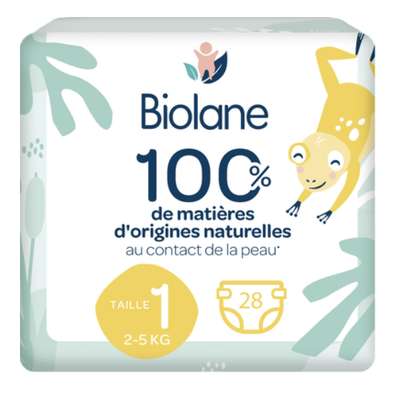 Couches éco responsable T1 / 2-5kg, Biolane (x 28)