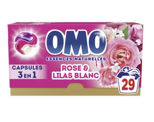 Lessive capsules 3en1 rose & lilas blanc, Omo (x 29 doses, 502 g)