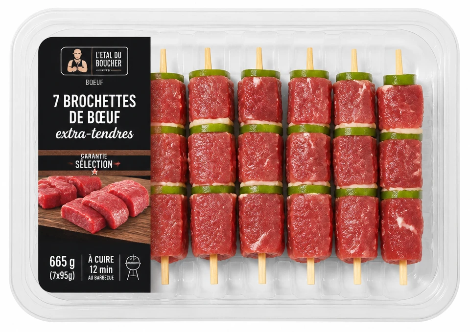 L'étal du boucher 7 brochettes de boeuf extra-tendres