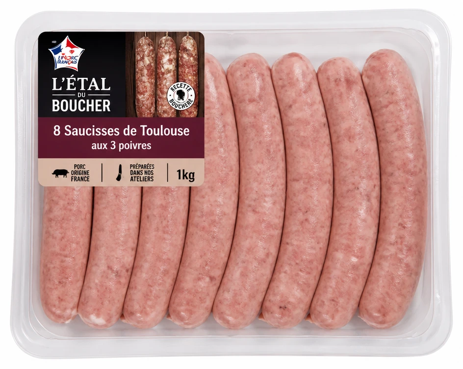 L'étal du boucher 8 saucisses de Toulouse aux 3 poivres