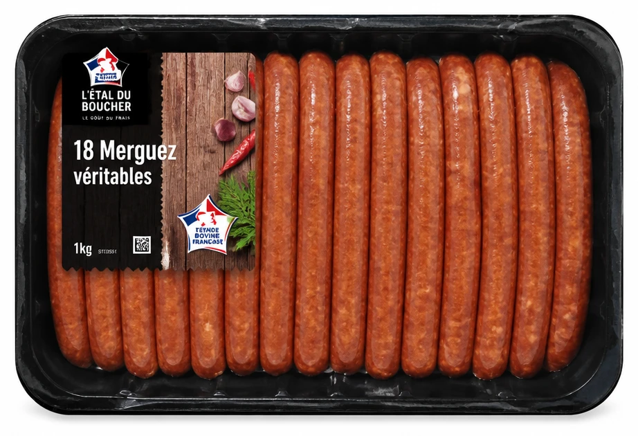 L'étal du boucher 18 merguez véritables