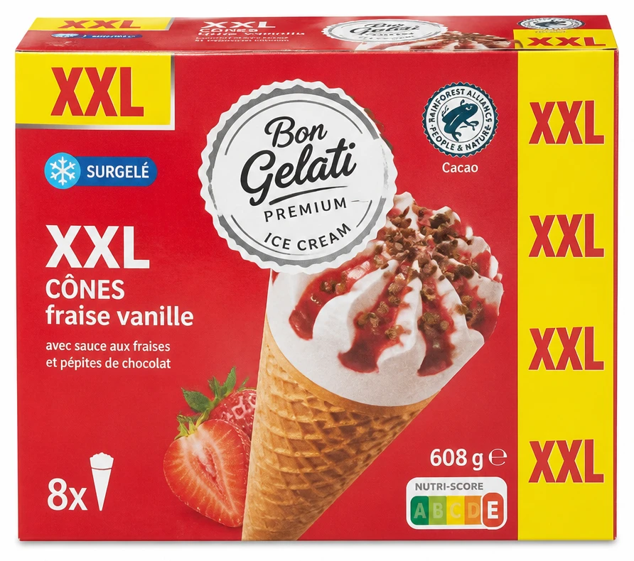 Bon Gelati XXL Cônes fraise vanille
