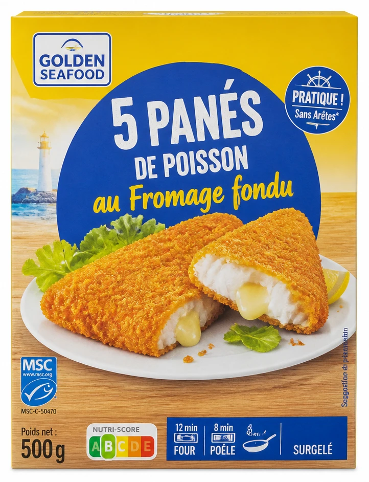 Golden Seafood 5 Panés de Poisson au fromage fondu