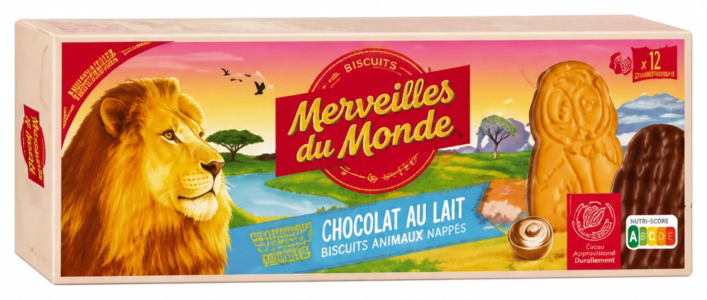 Merveilles du Monde Biscuits animaux nappés chocolat au lait