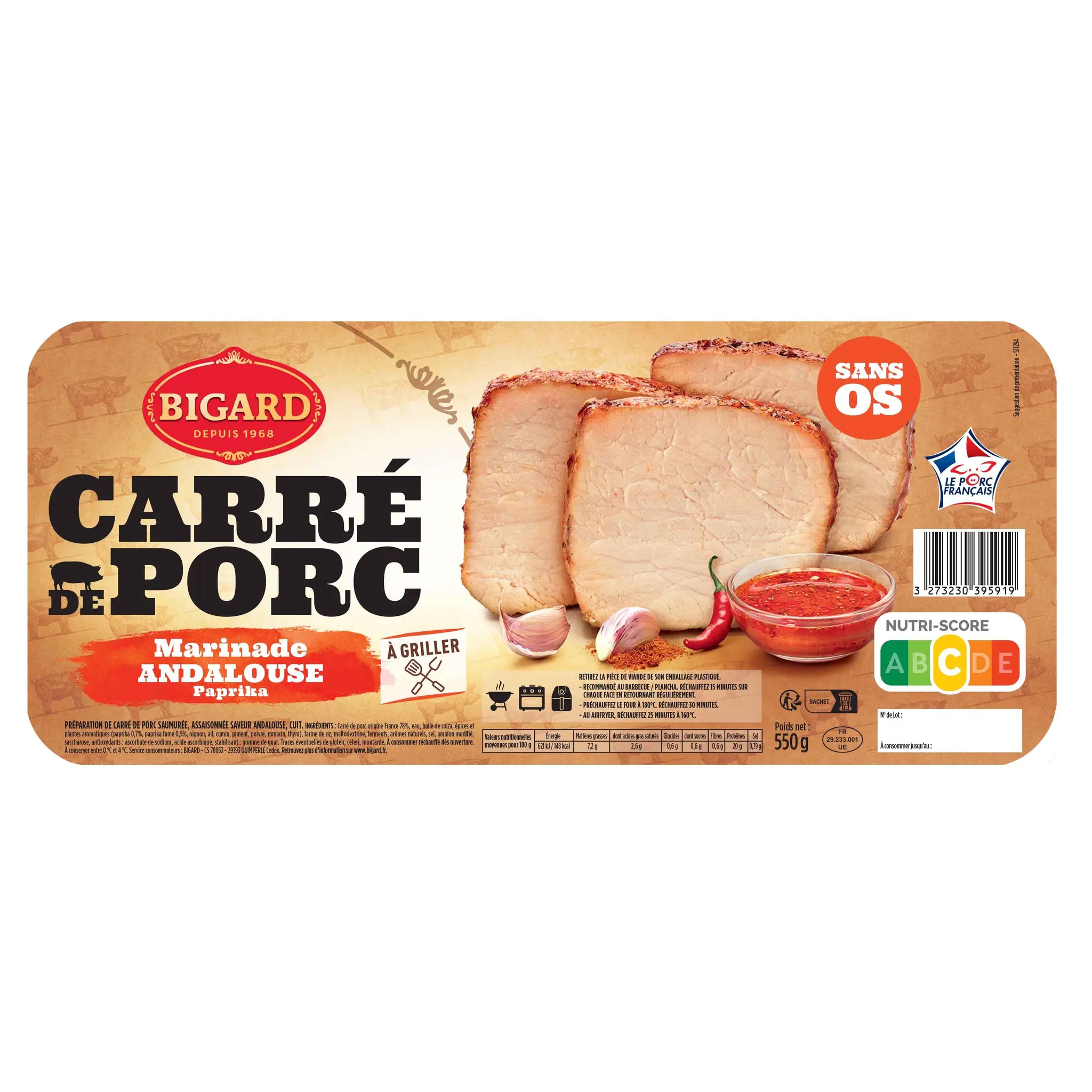 BIGARD Carré de porc sans os marinade andalouse paprika