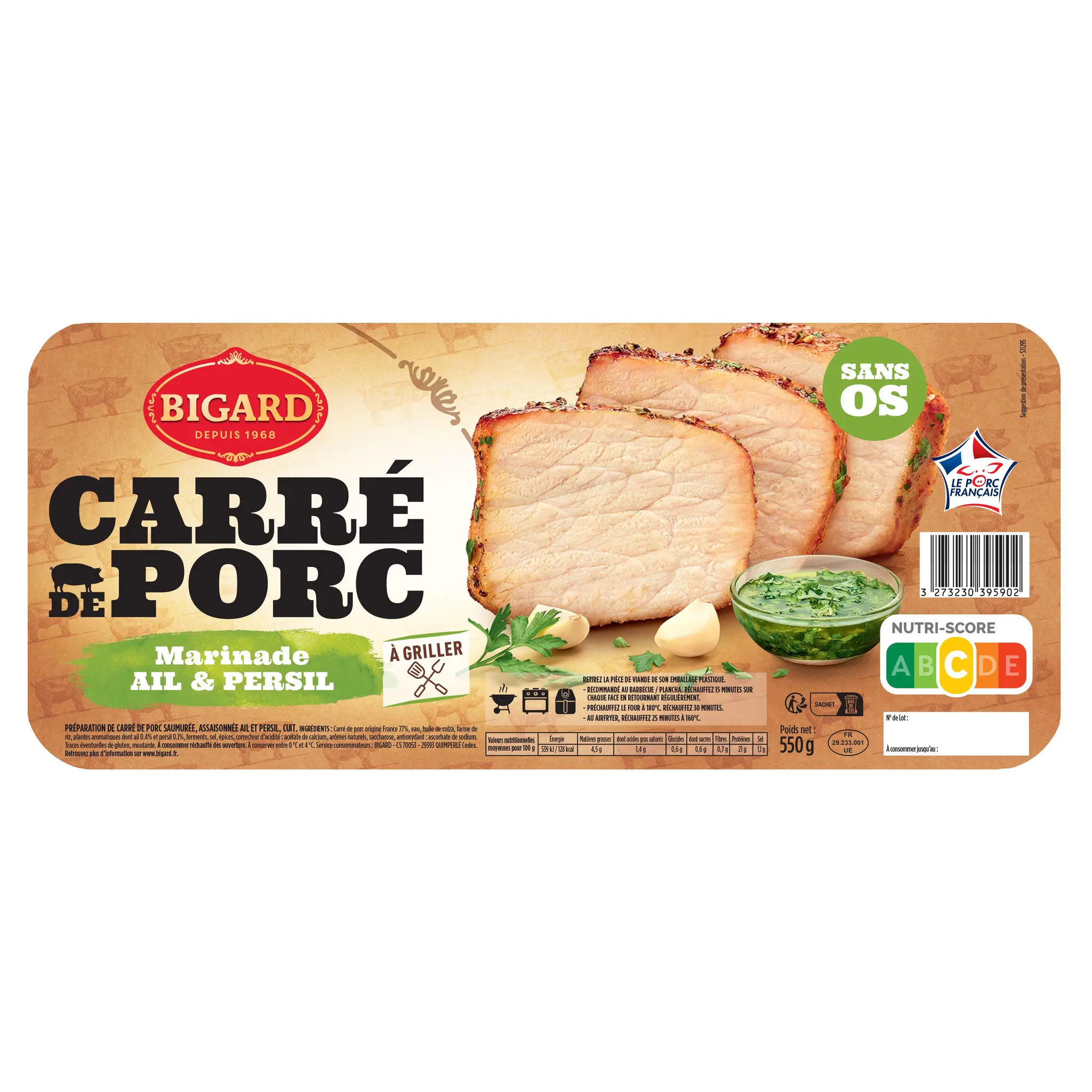BIGARD Carré de porc sans os marinade ail et persil