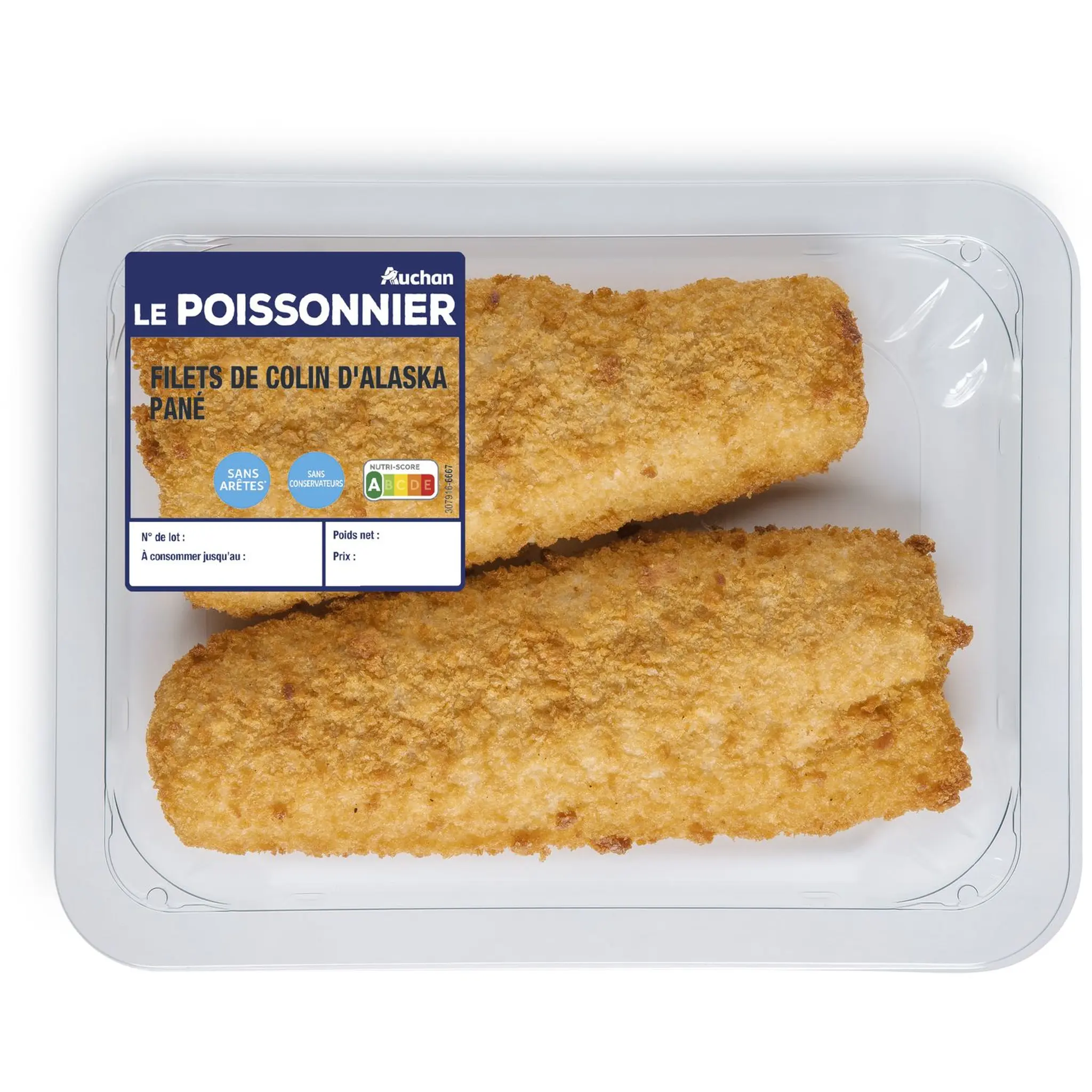AUCHAN LE POISSONNIER Filet de colin d'Alaska pané