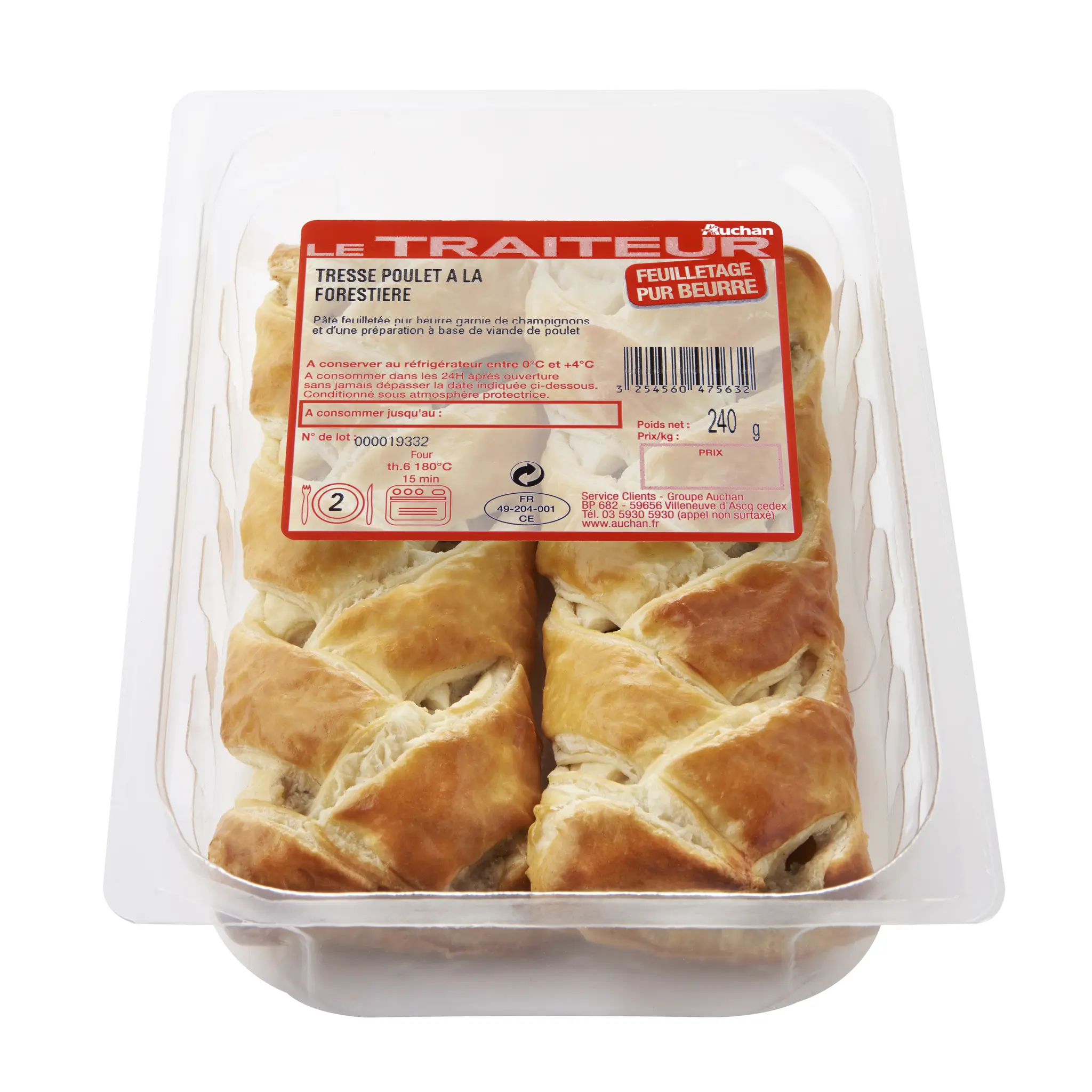 AUCHAN LE TRAITEUR Tresse forestière poulet champignons