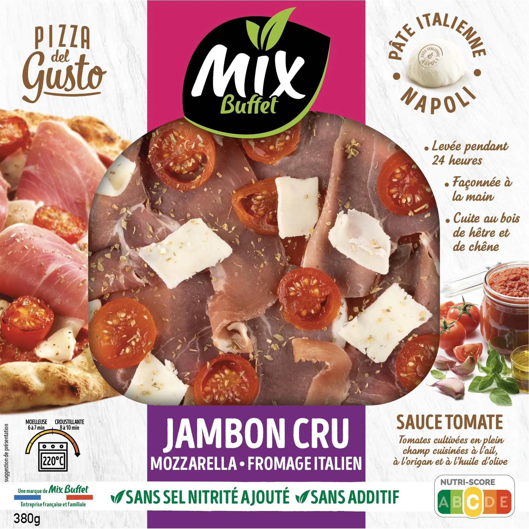 MIX Pizza del gusto jambon cru mozzarella fromage italien sauce tomate