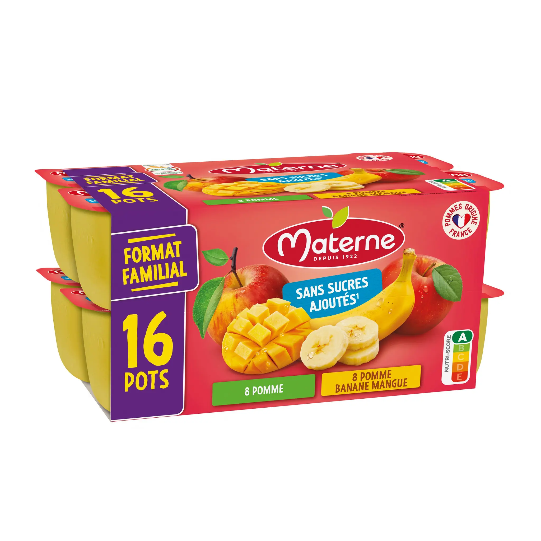 MATERNE Compotes pomme banane mangue sans sucres ajoutés format familial