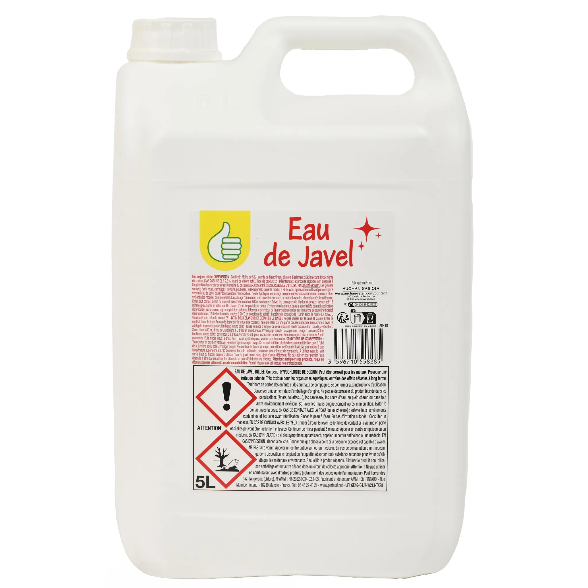 POUCE Eau de javel désinfectant 2.6% chlore actif détachant blanchissant