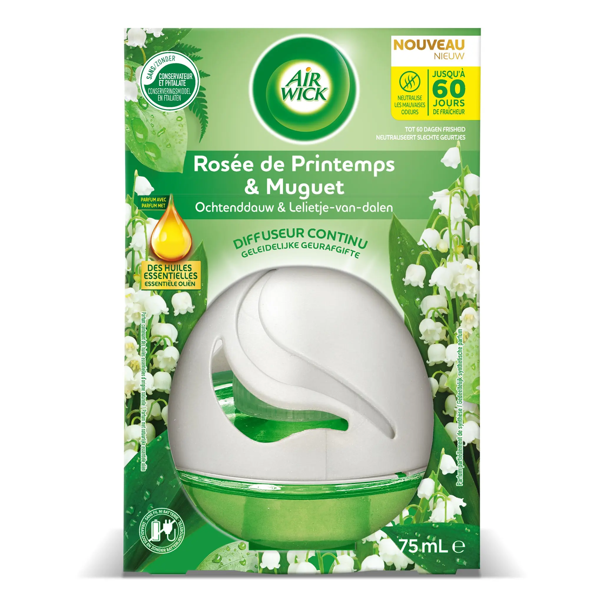 AIR WICK Diffuseur continu désodorisant rosée de printemps et muguet