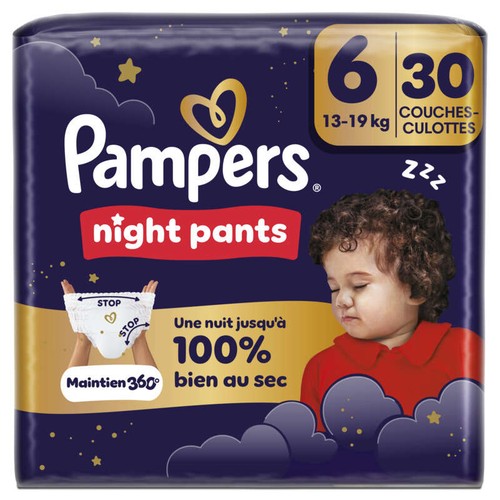Pampers Night Pants Taille 6, 30 Couches-Culottes, 13kg-19kg