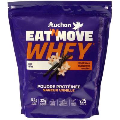 Auchan Eat'N Move Whey poudre protéinée saveur vanille, 750g
