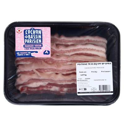 Le COCHON du BASSIN PARISIEN Poitrine de Porc Tranchée, 5 tranches - environ 550g