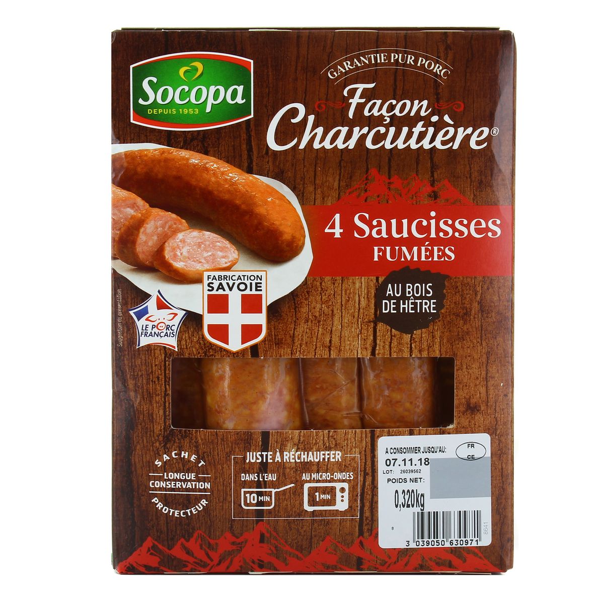 Socopa Saucisses Fumées au Bois de Hêtre façon Charcutière, 4x80g