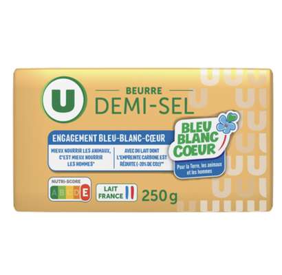 Beurre demi-sel 82%MG Bleu Blanc Coeur, U (250 g)