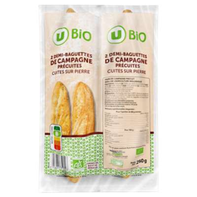 Demi baguette de campagne précuite BIO, U (2 x 125 g)