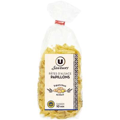 Pâtes papillons IGP aux oeufs, U Saveurs (250 gr)