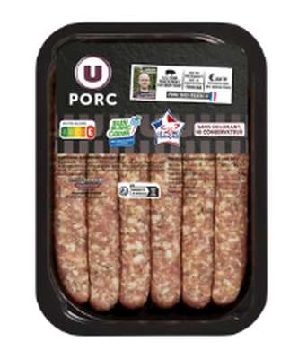 Chipolatas supérieures aux herbes, U (x 6 pièces, 330 g)