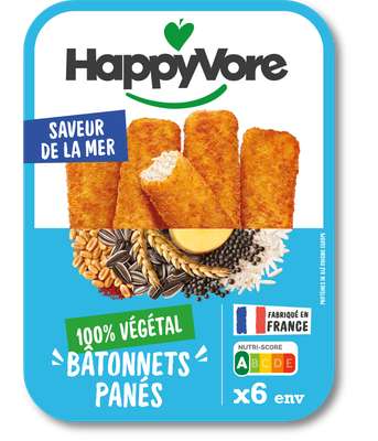 Bâtonnets panés végétaux & gourmands saveur de la mer, HappyVore (x6, 180 g)
