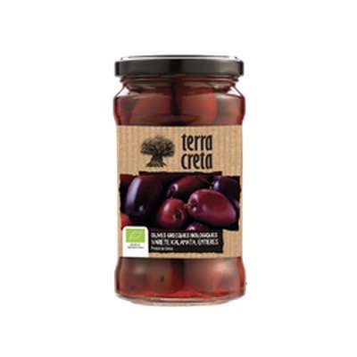 Olives variétés kalamata entières sélection bio, Terra Creta (160 g)