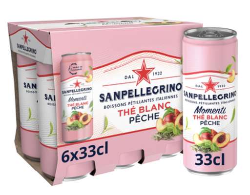 Pack de boisson gazeuse aromatisée thé blanc pêche, San Pellergino momenti (6 x 33 cl)