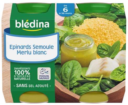 Petit pot épinards, semoule, merlu blanc - dès 6 mois, Blédina (2 x 200 g)