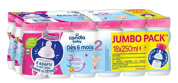 Lait 2ème âge jumbo pack - dès 6 mois , Candia Baby  (18 x 25 cl)