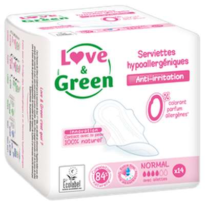Serviettes hypoallergéniques, Love & Green (x 14)