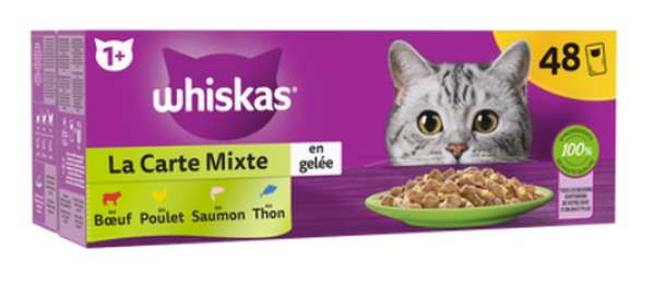 Pâtée pour chat sachets carte mixte en gelée, Whiskas (48 x 85 g)