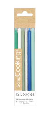 12 Bougies longues 12 cm - Bleu & Argent, Scrapcooking