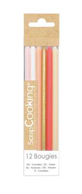 12 Bougies longues 12 cm - Rose & Or, Scrapcooking
