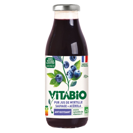 Jus myrtille sauvage 100% pur jus sans sucres ajoutés Bio VITABIO