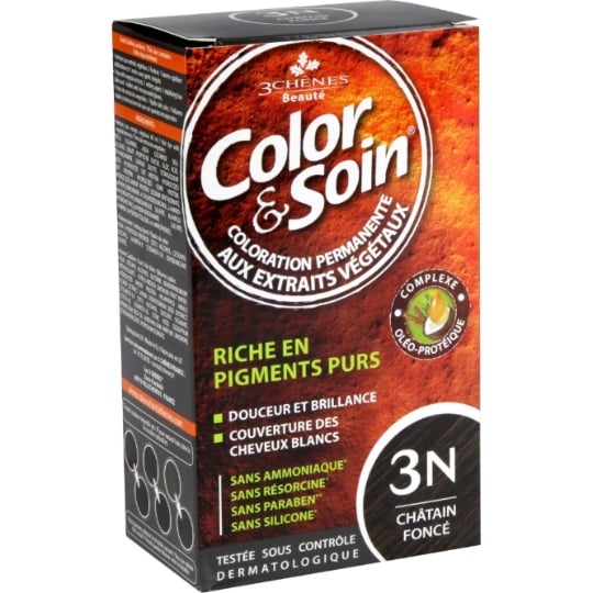 Coloration Permanente Châtain Foncé 3N Sans Ammoniaque Color et Soin 3 CHENES
