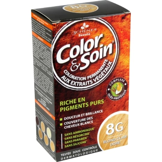 Coloration Permanente 8G Blond Clair Doré Sans Ammoniaque Color et Soin 3 CHENES