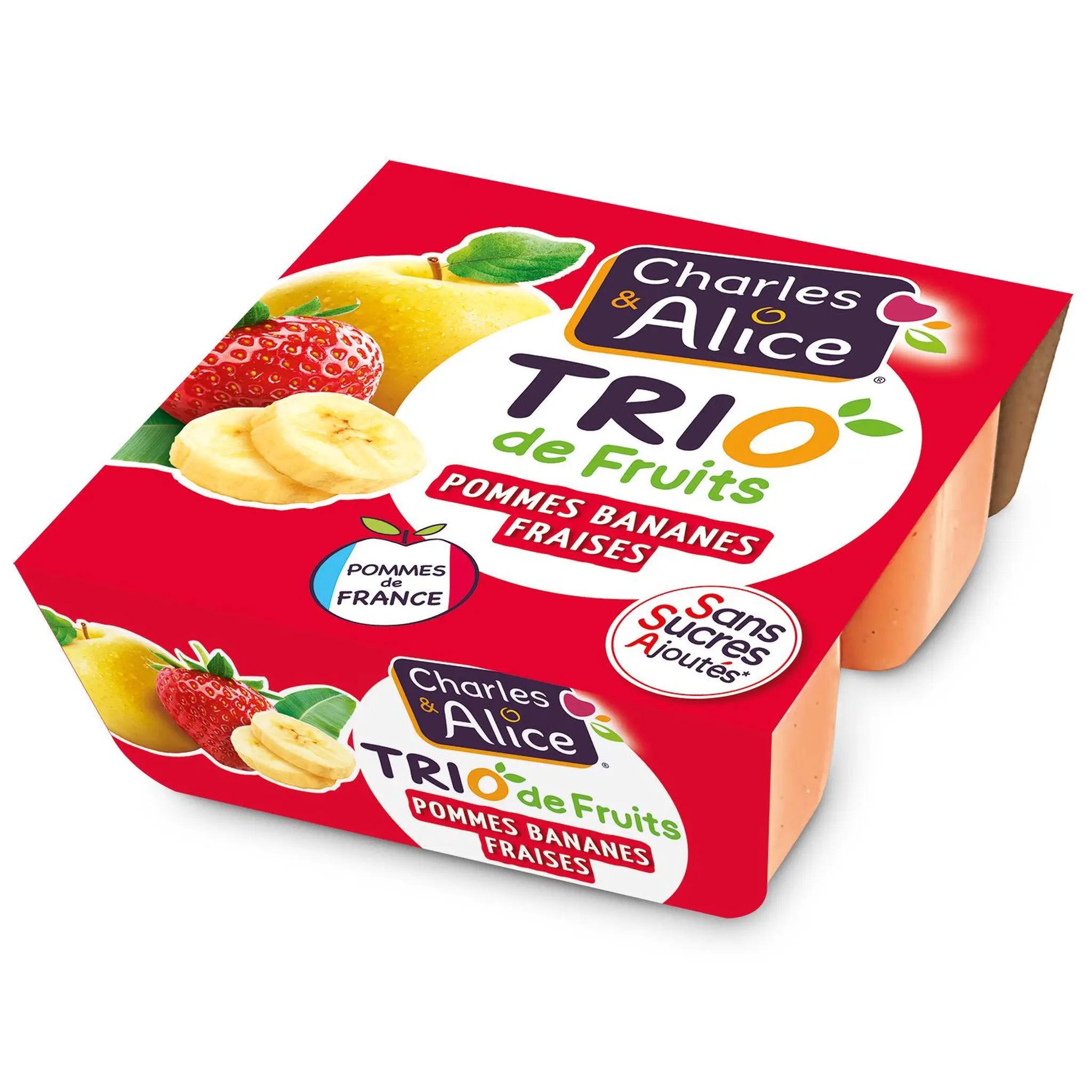 CHARLES & ALICE Trio de fruits pommes bananes fraises sans sucres ajoutés