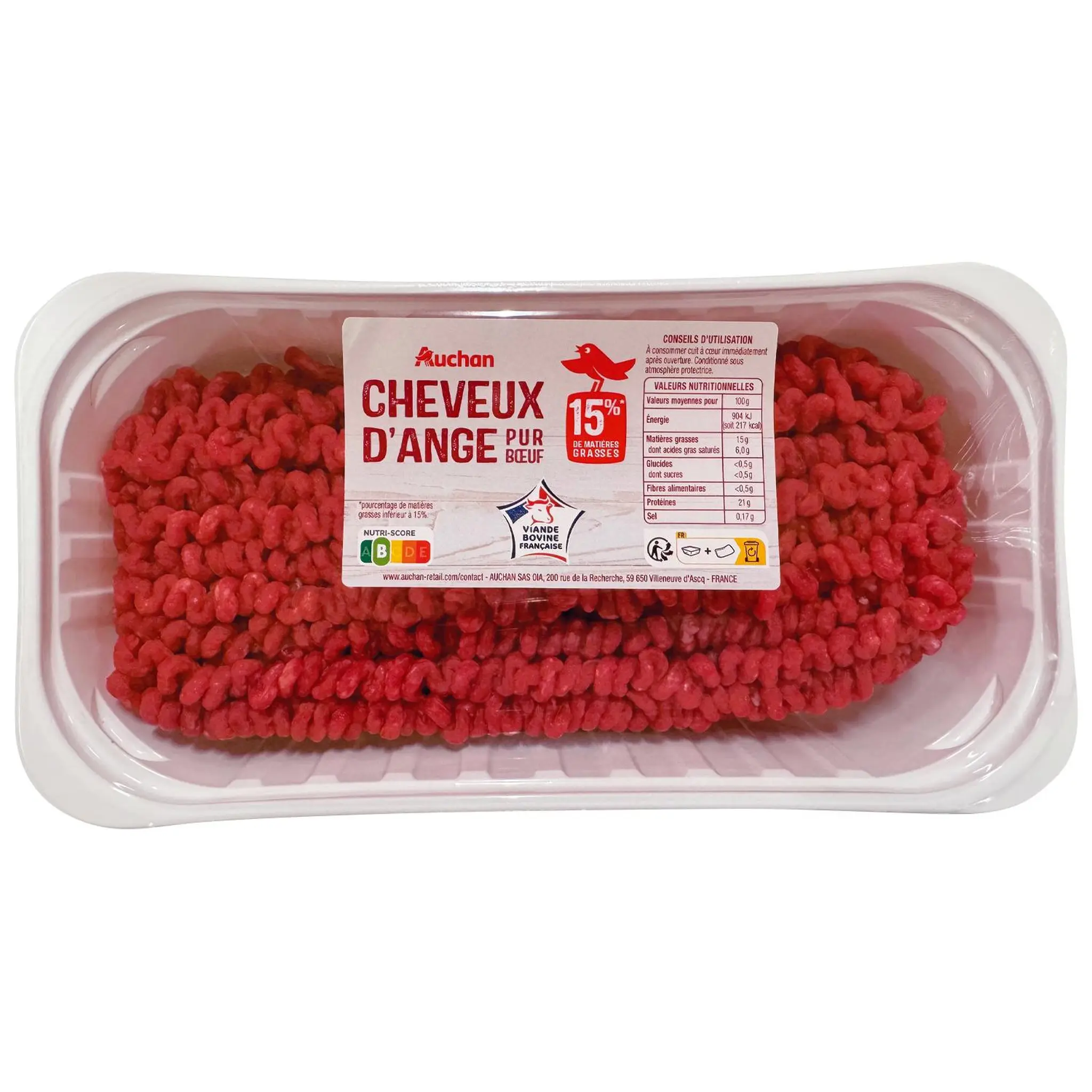 AUCHAN Cheveux d'ange pur bœuf 15%MG