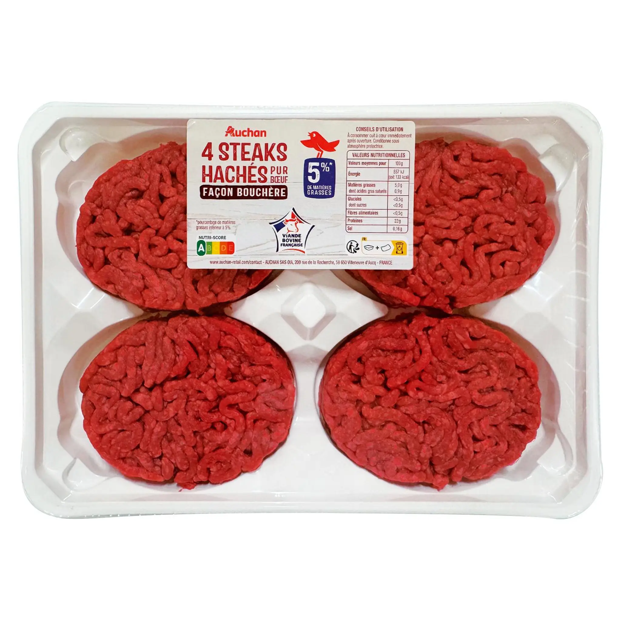 AUCHAN Steaks hachés pur bœuf façon bouchère 5%MG