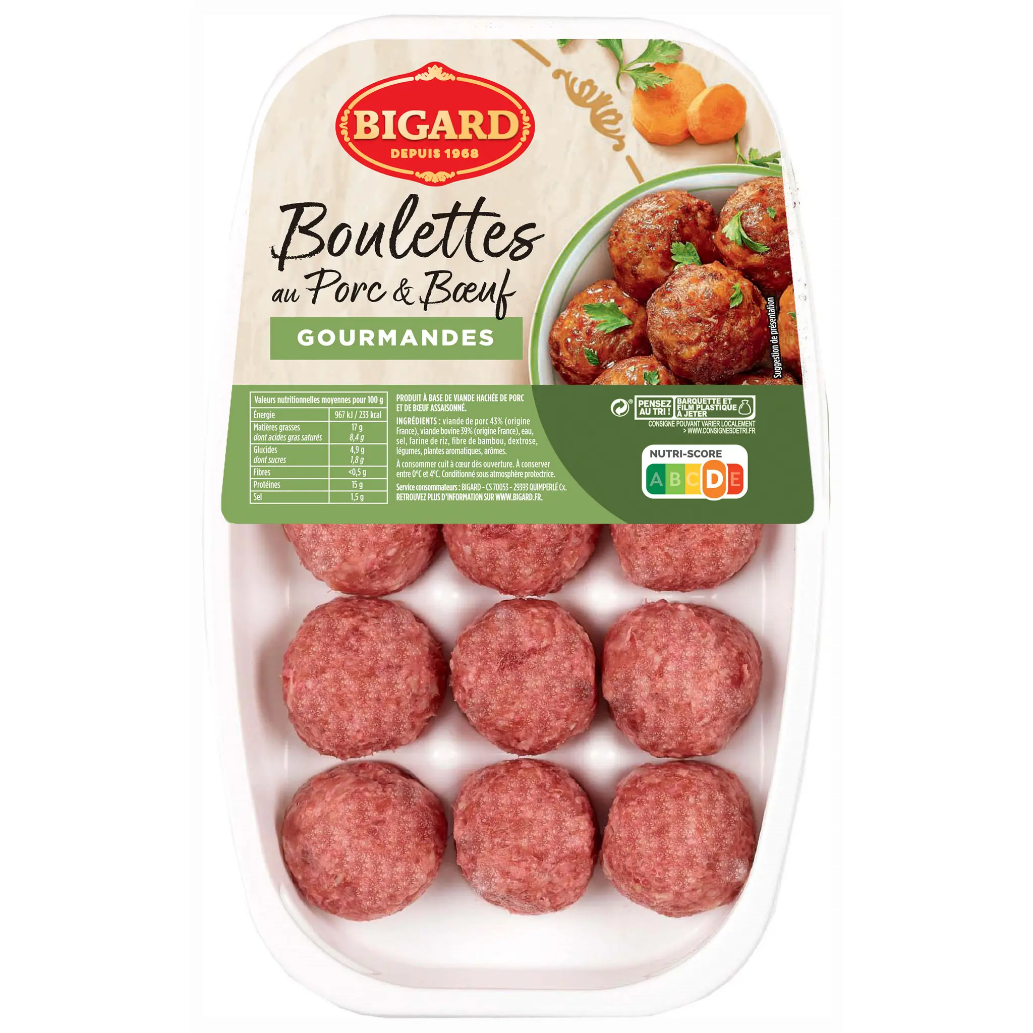 BIGARD Boulettes gourmandes porc et boeuf