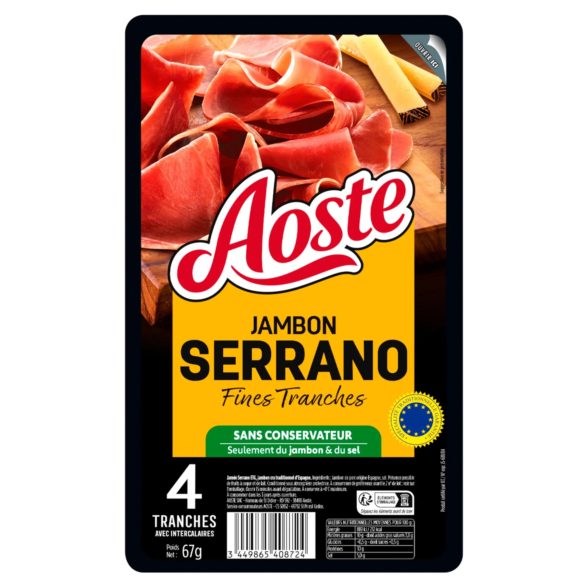 AOSTE Jambon Serrano les fines et fondantes