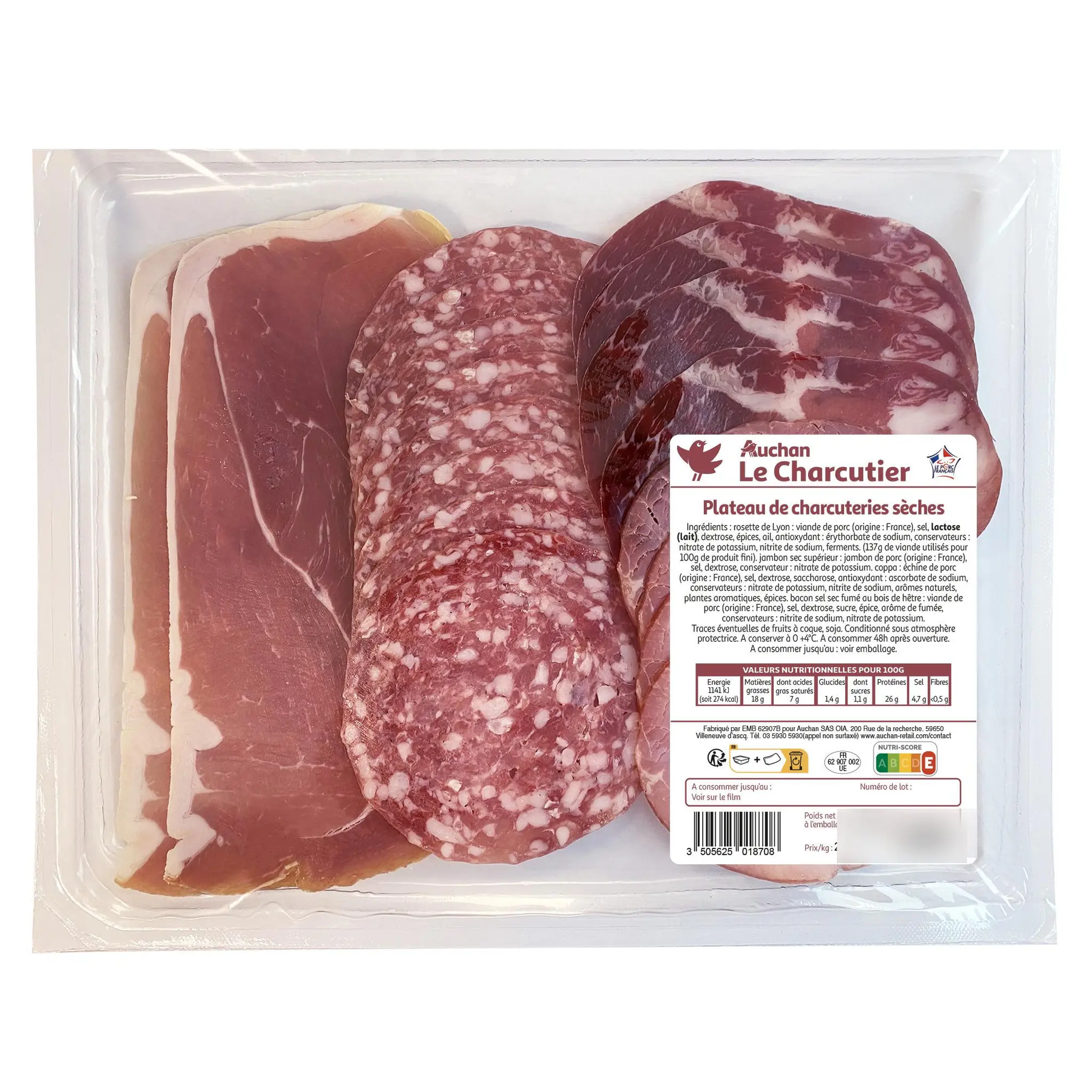 AUCHAN LE CHARCUTIER Plateau assortiment de charcuteries sèches